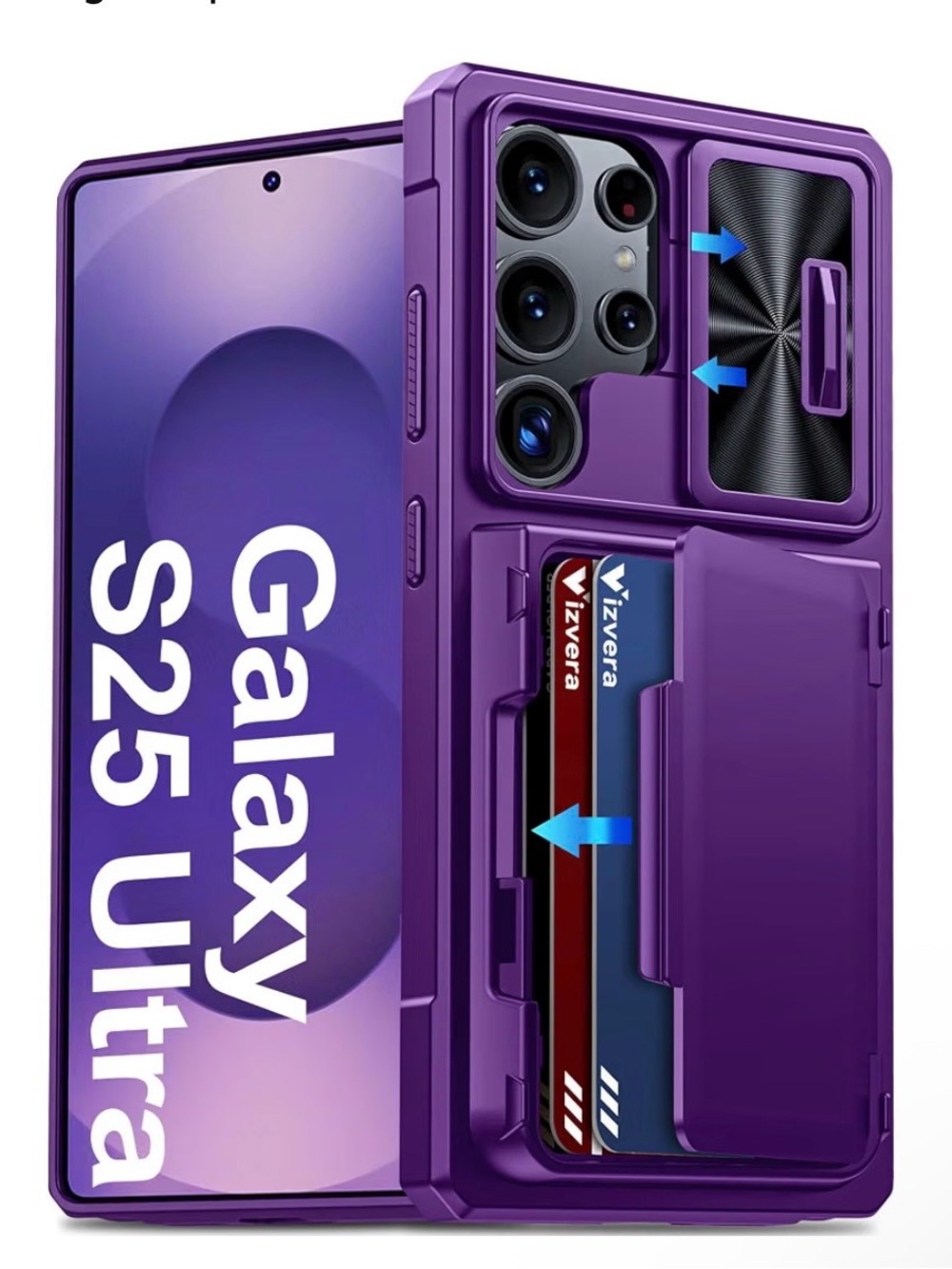 Samsung Galaxy S25 Ultra Case Purple Rugged Wallet Card Holder Camera Cover New